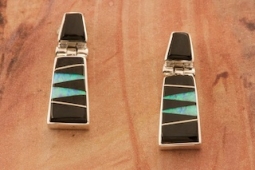 Calvin Begay Genuine Acoma Jet Sterling Silver Post Earrings